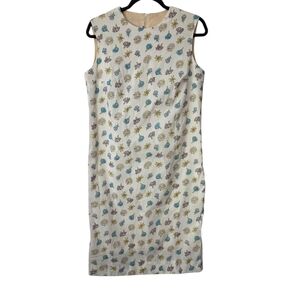 Vintage Floral Sleeveless Dress - Cream